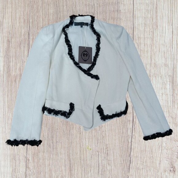 Holy Gino by TOV Jackets & Blazers - Holy Gino by tov   Womens Blazer With Black Fringe Trim Cream Color Size 36